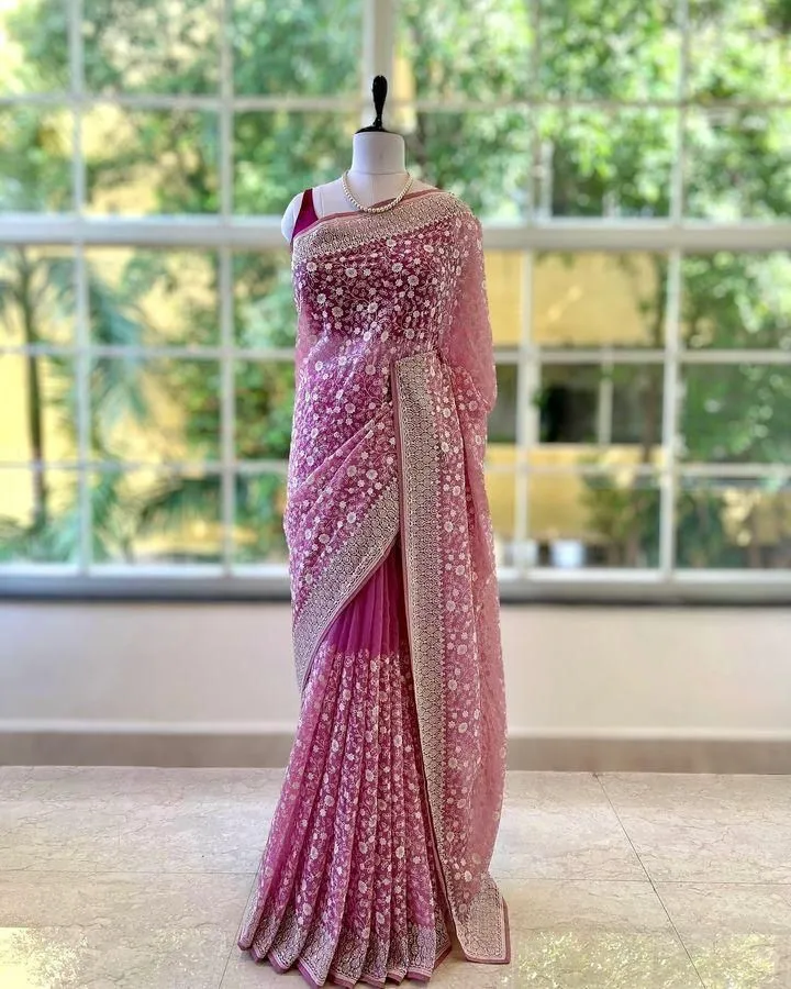 Silk Fabric Chikankari Work With Silk Saree - Image 5 in Surat